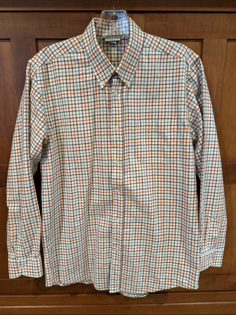 Papo d'Anjo Cream Button-Down Shirt with Orange & Blue Plaid